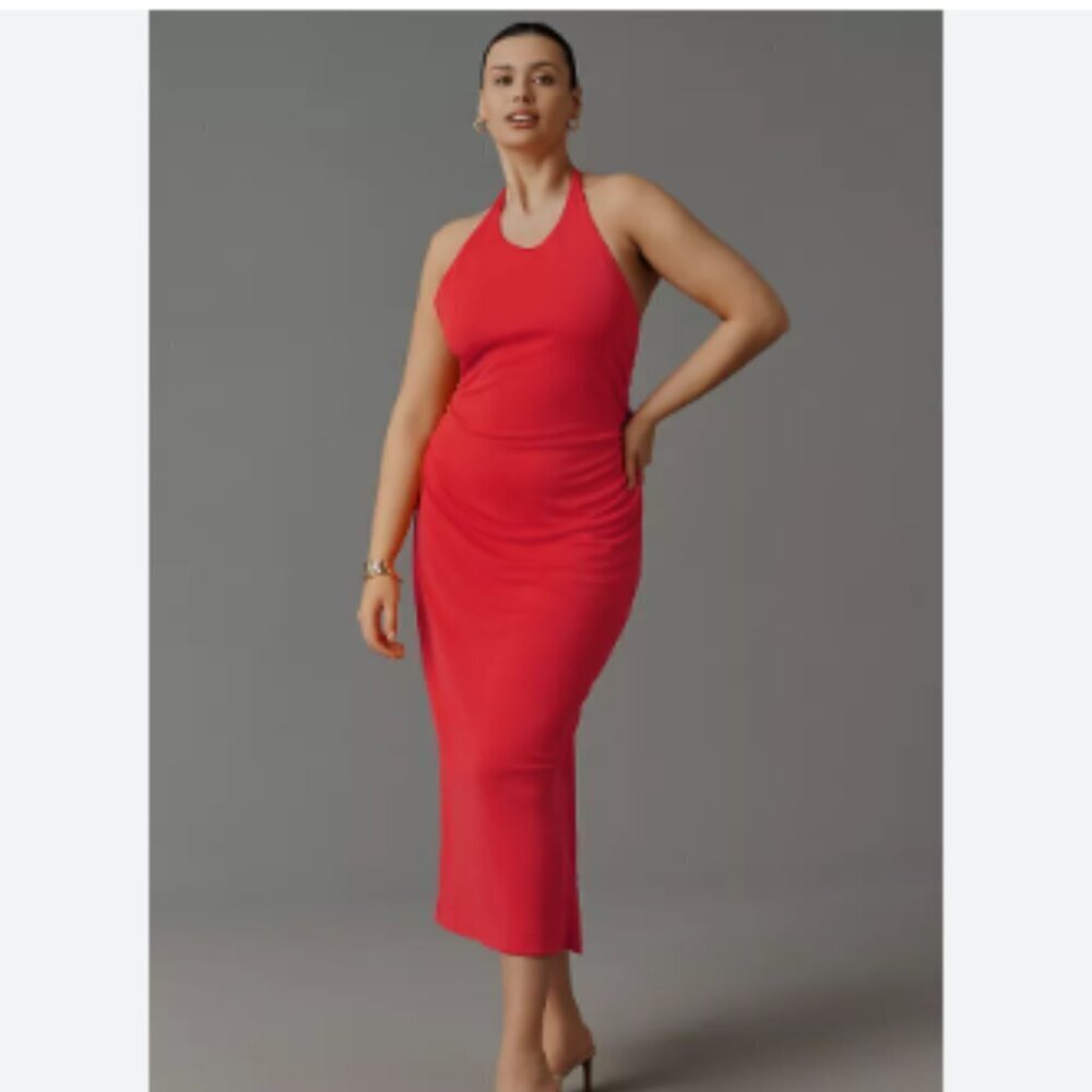 NEW By Anthropologie 90's Fit Fitted Maxi Slinky Knit Halter Dress Size XL